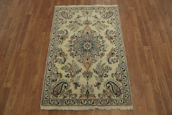 Elegant Persian Nain Ivory and Blue Rug with Intricate Floral Patterns Design 3x4