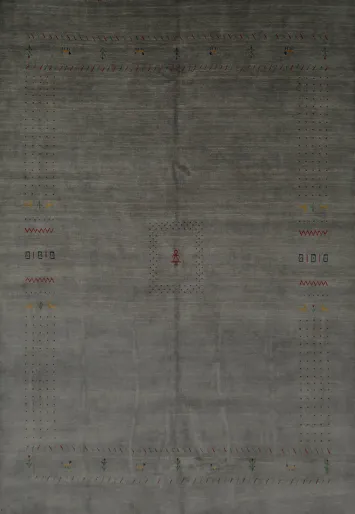 Minimalist Gray Gabbeh Area Rug 8x10 with Delicate Detailing