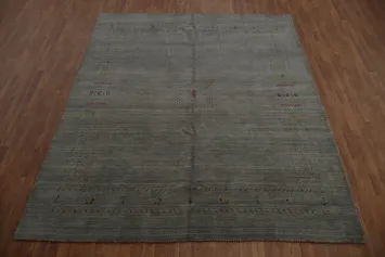 Minimalist Gray Gabbeh Area Rug 8x10 with Delicate Detailing