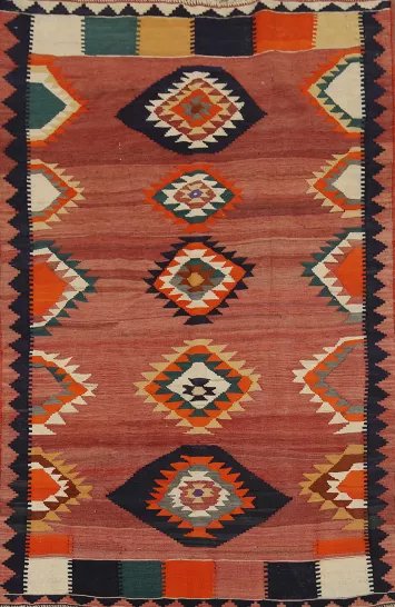 Vegetable Dye Tribal Kilim Qashqai Persian Rug 4x7