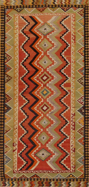Vegetable Dye Kilim Qashqai Persian Runner Rug 4x10