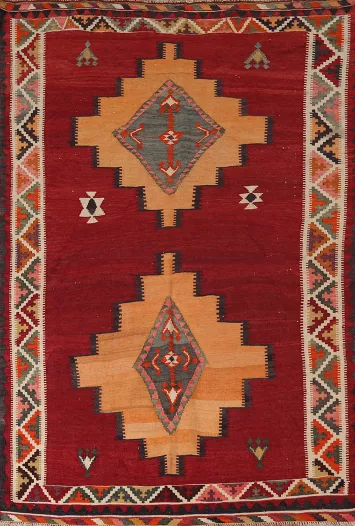 Vegetable Dye Red Wool Kilim Qashqai Persian Rug 5x7