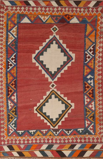 Vegetable Dye Kilim Qashqai Flat Weave Persian Rug 5x7