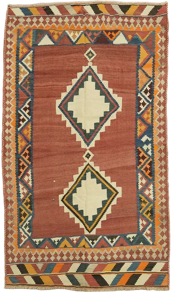 Vegetable Dye Kilim Qashqai Flat Weave Persian Rug 5x7