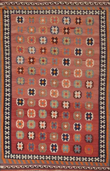 Vegetable Dye Flat-weave Kilim Qashqai Persian Tribal Rug 5x8