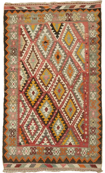 Red & Pink Geometric Kilim Flat Pile Persian Rug 4x7