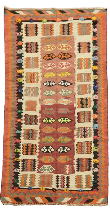 Vegetable Dye Kilim Qashqai Hand-Woven Wool Persian Rug 4x7
