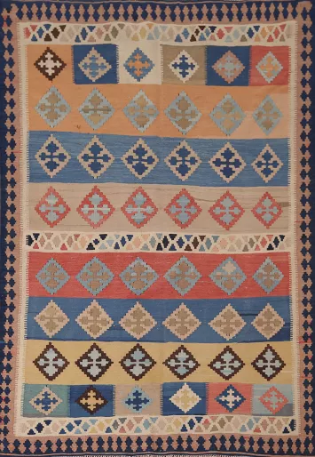 Vegetable Dye Kilim Qashqai Flat Pile Persian Rug 5x6