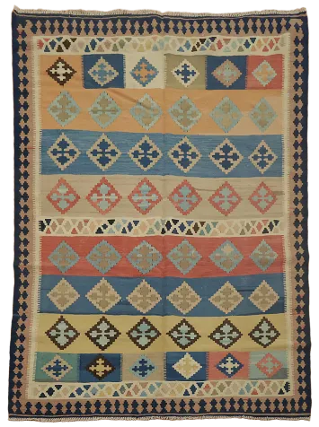 Vegetable Dye Kilim Qashqai Flat Pile Persian Rug 5x6