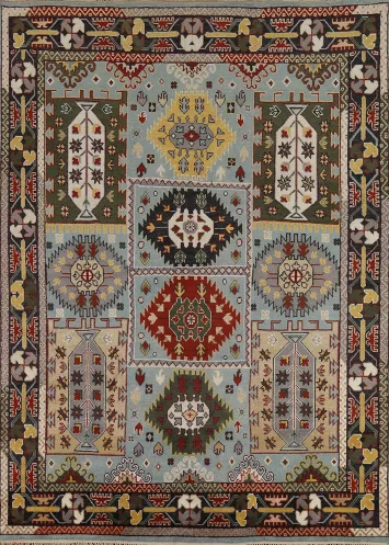 Light Blue Geometric Kazak Indian Area Rug 8x10