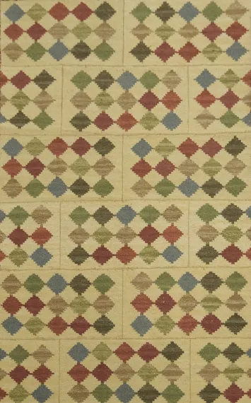 4x6 Vivid Diamond Pattern Flat-Weave Kilim Rug for Modern Interiors