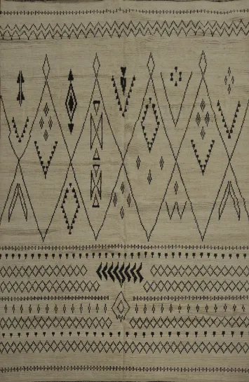 Modern Moroccan Area Rug 8x10 with Geometric Design