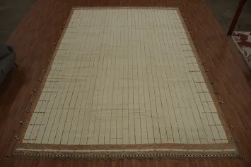 Striped Wool Ivory Moroccan Palace Size Large Rug 14x22