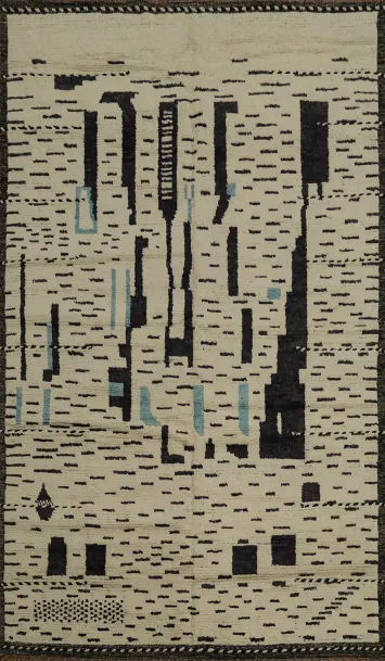 Stylish Neutral-Toned Moroccan Area Rug 7x10 with Artistic Elements