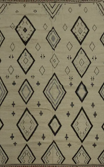 Chic Neutral Moroccan Area Rug 8x11 with Bold Geometric Diamond Patterns
