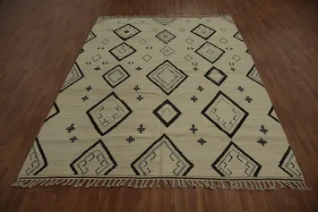 Chic Neutral Moroccan Area Rug 8x11 with Bold Geometric Diamond Patterns