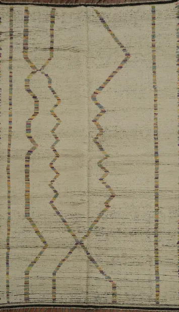 Handmade Ivory Moroccan Oriental Area Rug 5x8