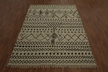 All-Over Ivory Moroccan Oriental Area Rug 7x11