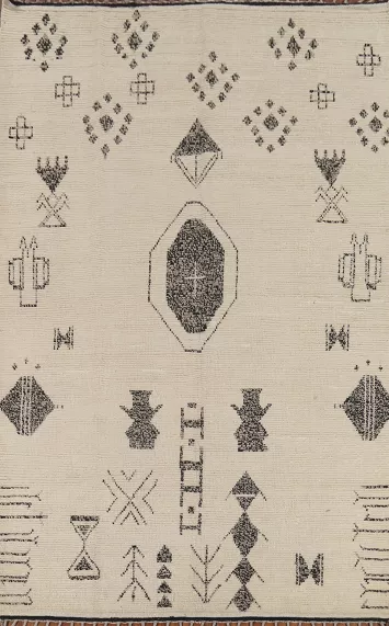 Ivory Wool Geometric Moroccan Area Rug 7x11