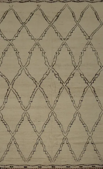 All-Over Trellis Ivory Moroccan Wool Area Rug 8x11