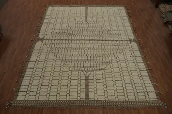 Handmade Ivory Large Moroccan Oriental Rug 12x17