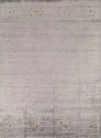 Elegant Gray Gabbeh Area Rug 8x10 with Colorful Accent Patterns