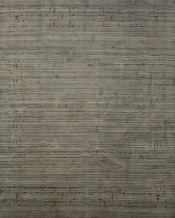 Chic Minimalist Square Gabbeh Rug with Sleek Striped Gray Design 8x8