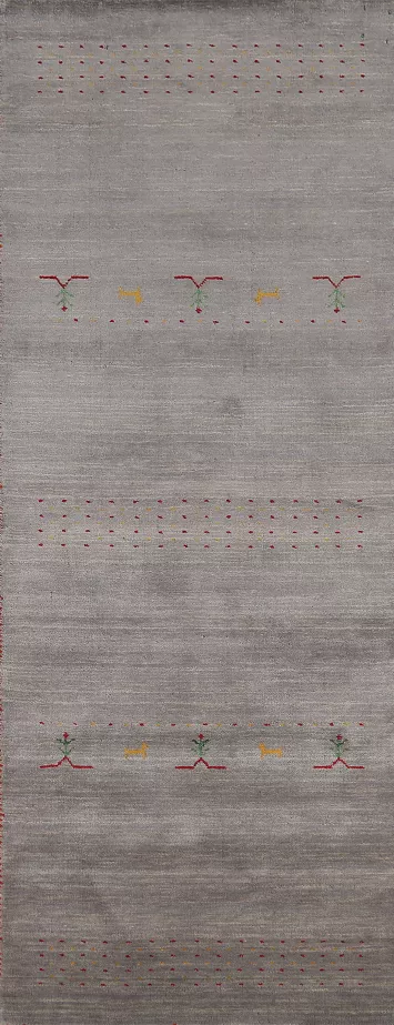 Handmade Gray Gabbeh Oriental Runner Rug 3x10