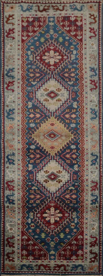 Blue Geometric Heriz Serapi Oriental Runner Rug 3x8