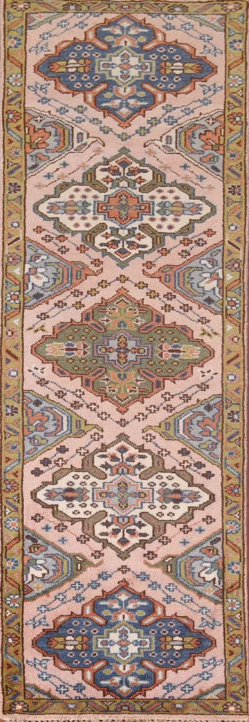Pink Geometric Kazak Oriental Runner Rug 3x10