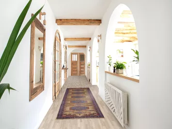 Geometric Green Viss Oriental Runner Rug 3x10