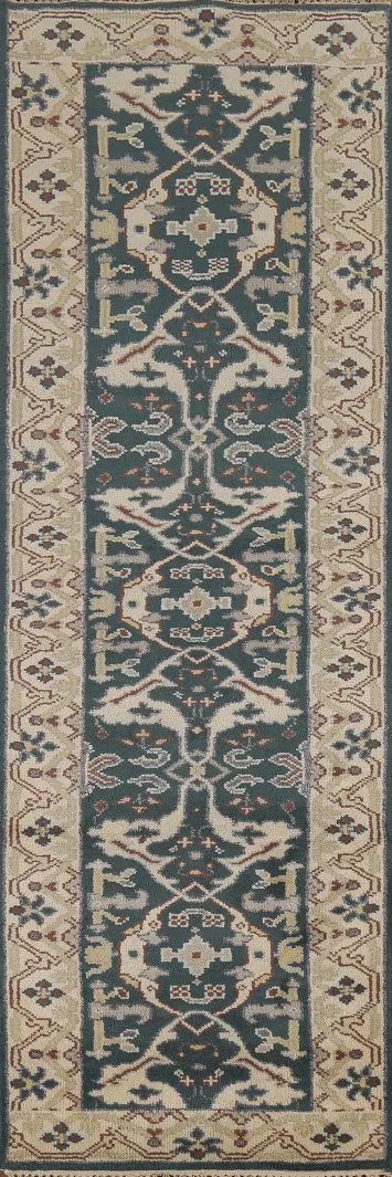 Handmade Teal Oushak Indian Runner Rug 3x10