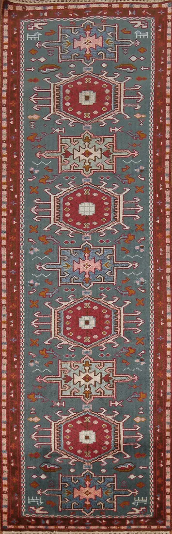 Teal Green Khotan Oriental Runner Rug 3x10