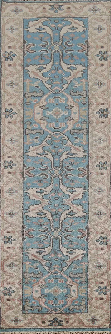 Light Blue Oushak Oriental Runner Rug 3x10