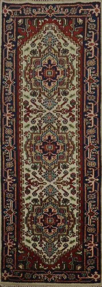 Geometric Heriz Serapi Runner Rug 3x8 Elegance for Any Hallway