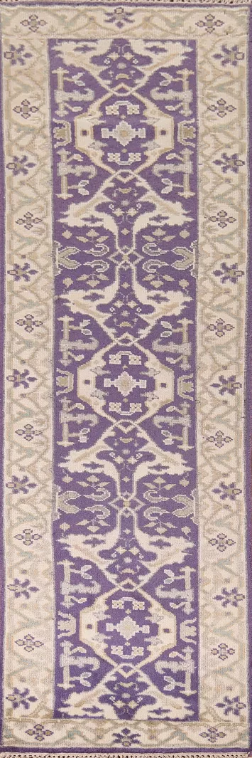 Purple Handmade Wool Oushak Oriental Runner Rug 3x10