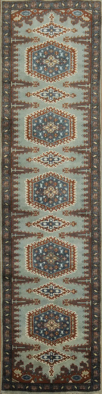 Handmade Geometric Viss Indian Runner Rug 3x10