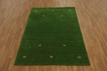 Tribal Green Wool Gabbeh Indian Area Rug 5x8