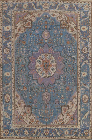 Blue Handmade Floral Tabriz Persian Area Rug 7x10