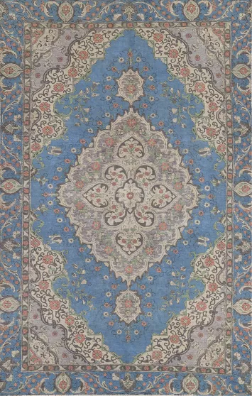 Distressed Blue Tabriz Persian Area Rug 7x11