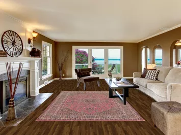 Handmade Pink Floral Mashad Persian Area Rug 6x9