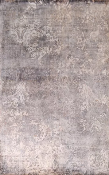 Silver Gray Abstract Indian Area Rug 5x8