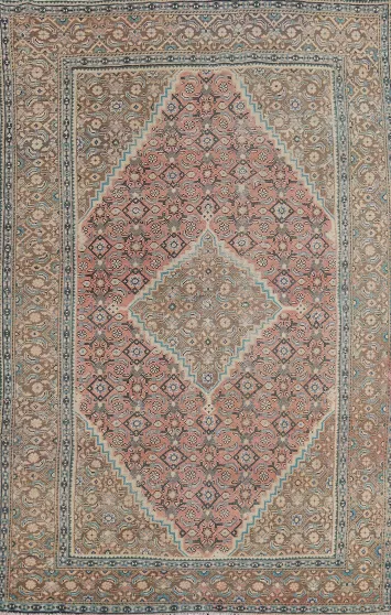 Pink Geometric Tabriz Persian Area Rug 7x10