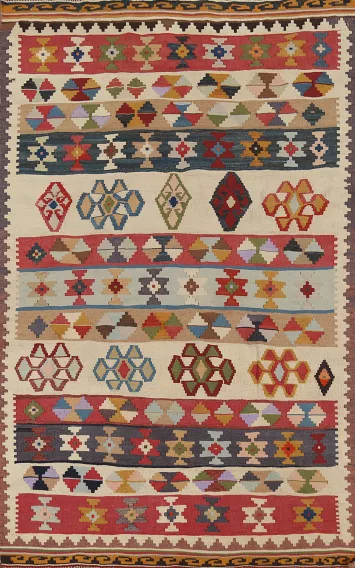 Vegetable Dye Wool Kilim Qashqai Persian Rug 5x7