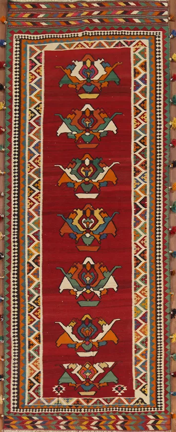Vegetable Dye Kilim Qashqai Persian Runner Rug 4x13