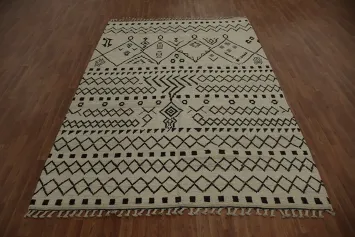 Ivory Trellis Wool Moroccan Living Room Rug 7x10