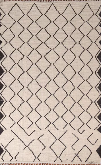 Handmade Trellis Ivory Moroccan Wool Area Rug 6x10