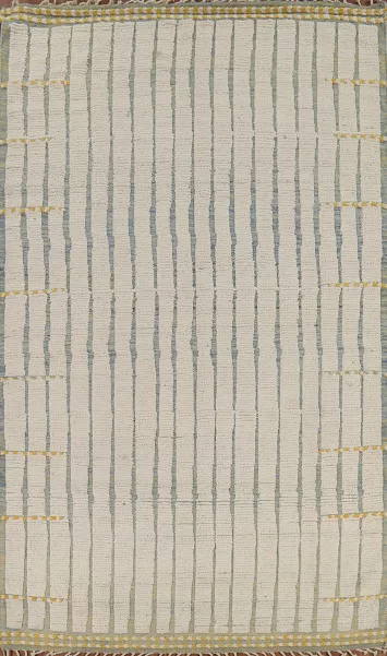 Ivory Striped Moroccan Living Room Rug 6x10