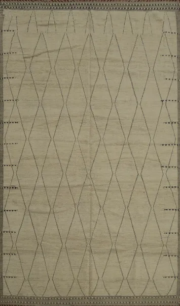 All-Over Trellis Ivory Moroccan Wool Area Rug 9x13