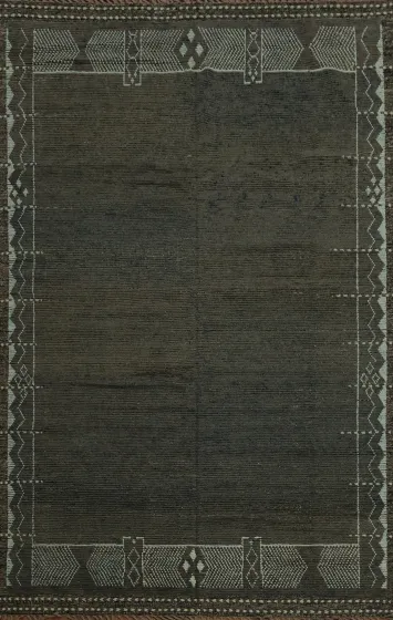 Modern Minimalist Dark Toned Moroccan Large Area Rug 9x13